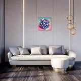 Colourful Wall Art Canvas displaying abstract geometric shapes in a modern living room setting