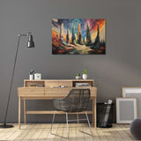 Colourful Wall Art Canvas depicting a vibrant landscape with abstract mountains and swirling skies
