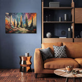 Vibrant Wall Art Canvas featuring abstract mountains in a modern living room setting