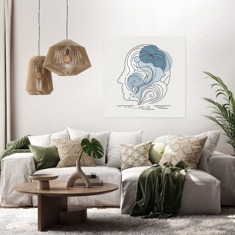 Abstract Wall Art Canvas featuring a serene profile design in soothing blue tones for modern interiors