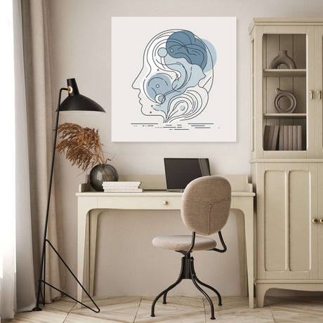 Abstract wall art canvas featuring a serene face design, ideal for home decor