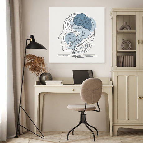 Abstract wall art canvas featuring a serene face design, ideal for home decor