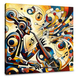 A vibrant Wall Art Canvas featuring an abstract musician playing a saxophone surrounded by colourful musical notes