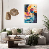 Vibrant wall art canvas featuring abstract planets and swirls for modern home decor