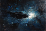 Abstract Wall Art Canvas featuring a dramatic spaceship in a cosmic scene with dark and light contrasts