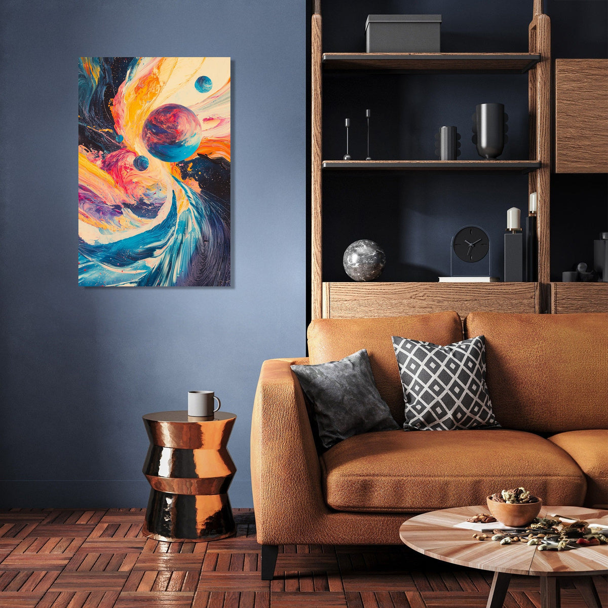 Abstract Wall Art Canvas featuring vibrant colours and cosmic themes, enhancing modern home decor