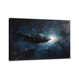 Abstract Wall Art Canvas featuring a dark spaceship amidst a starry cosmic background