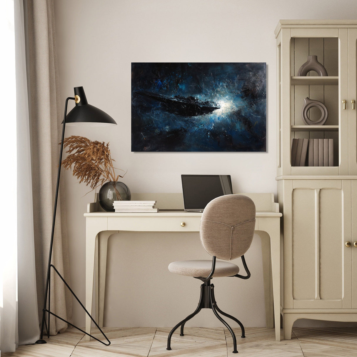Home Art Haven Wall Art Canvas depicting a cosmic scene with a ship in space