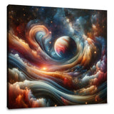 Stunning Wall Art Canvas featuring a Colourful Cosmic Scene with Planets and Swirling Nebulae