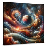 Stunning Wall Art Canvas featuring a Colourful Cosmic Scene with Planets and Swirling Nebulae
