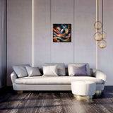 Stylish living room featuring vibrant wall art canvas above a modern sofa and chic decor