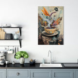 Colourful Wall Art Canvas featuring a whimsical teacup design, perfect for modern kitchen decor