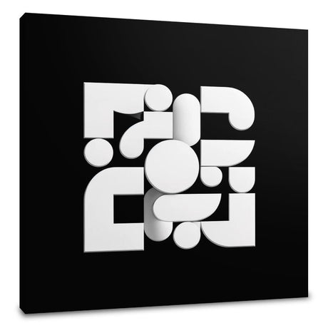 Modern abstract Wall Art Canvas featuring white geometric shapes on a black background