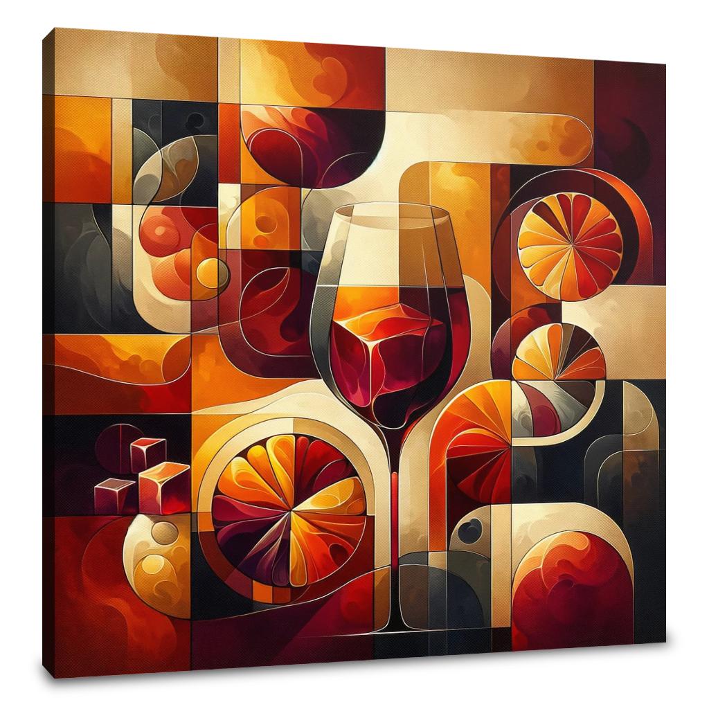 Colourful abstract Wall Art Canvas featuring a wine glass with fruit slices and geometric shapes