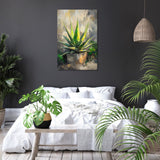 Stylish Wall Art Canvas featuring an aloe vera plant in a modern bedroom setting