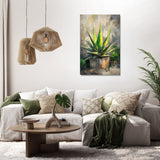 Stylish wall art canvas featuring an aloe vera plant in a modern living room setting
