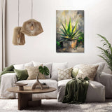 Stylish wall art canvas featuring an aloe vera plant in a modern living room setting
