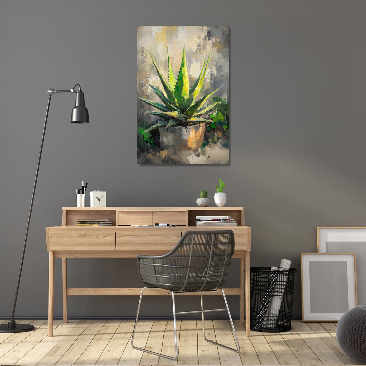 Vibrant Wall Art Canvas featuring a succulent plant in a modern office setting