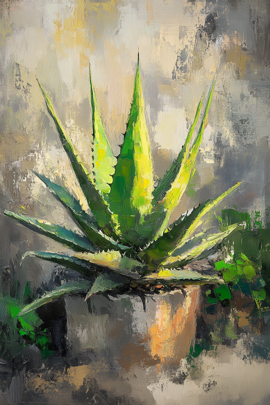 Vibrant wall art canvas featuring a close-up of a green aloe vera plant in natural tones
