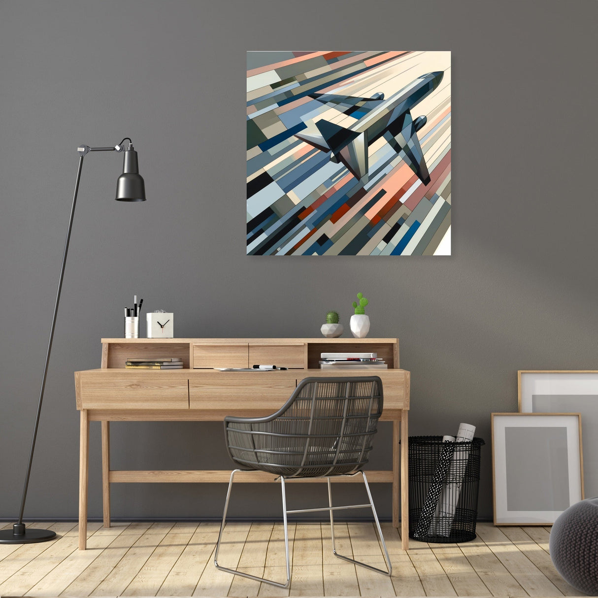 Modern Wall Art Canvas featuring a stylised airplane against a geometric background for contemporary decor