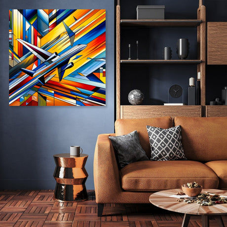 Vibrant Wall Art Canvas featuring a modern airplane design in bright colours for stylish home decor