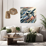 Modern wall art canvas featuring an abstract design with an airplane on a colourful background