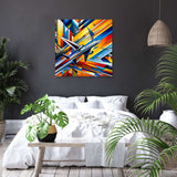 Vibrant Wall Art Canvas featuring dynamic abstract design in a modern bedroom setting
