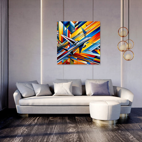 Vibrant abstract Wall Art Canvas piece displayed above a modern sofa in a stylish living room