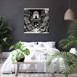 Intricate wall art canvas depicting a mystical library with alchemical elements for stylish home decor