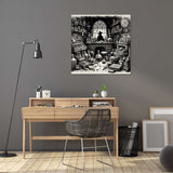 Intricate Wall Art Canvas depicting a mystical library with potion bottles and vintage decor