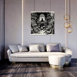 Intricate wall art canvas featuring a vintage interior with books and decor for stylish home design