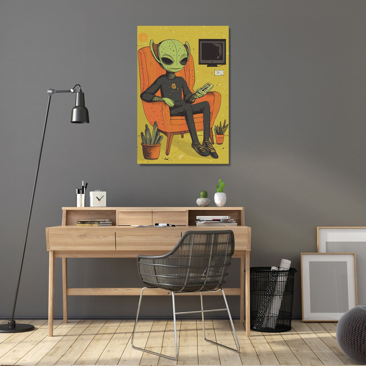 Unique Wall Art Canvas featuring a relaxed alien character in a vibrant setting