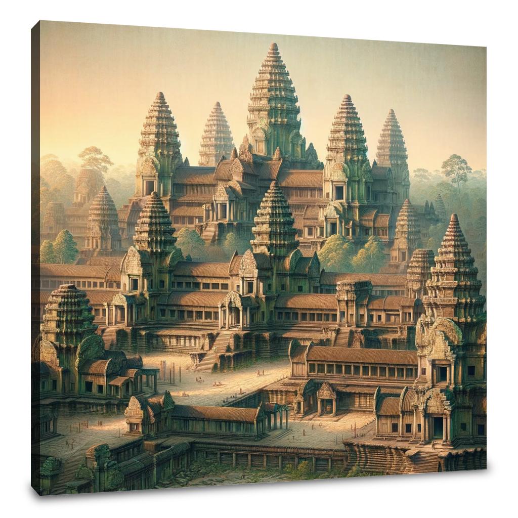 Intricate Wall Art Canvas featuring a stunning temple landscape inspired by Angkor Wat architecture