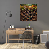Vibrant Wall Art Canvas featuring a lush forest scene with mushrooms and plants on a modern office wall