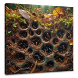 Intricate Wall Art Canvas depicting an ant colony with vibrant mushrooms and foliage details