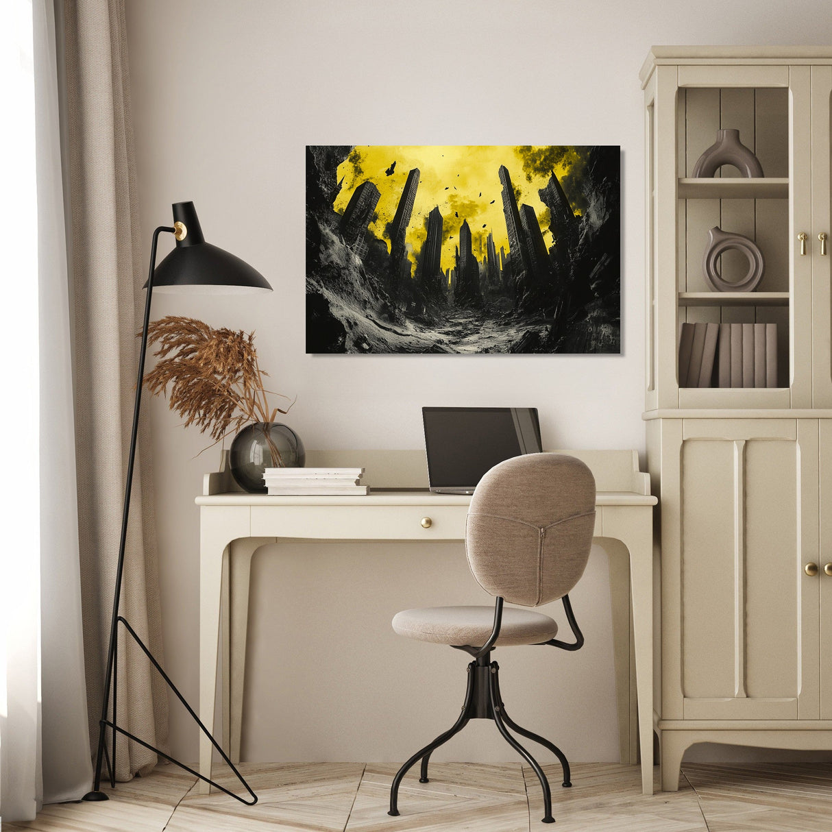 Striking Wall Art Canvas featuring abstract black and yellow design for modern home decor