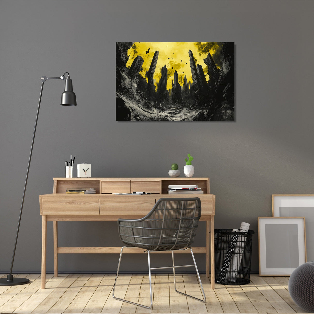 Abstract Wall Art Canvas featuring a dramatic yellow and black landscape for modern home decor