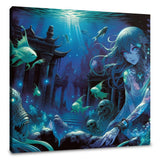 Enchanting Wall Art Canvas featuring a mystical underwater scene with ethereal characters and vibrant fish