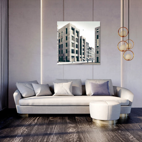 Contemporary Wall Art Canvas showcasing modern architecture in a stylish living room setting