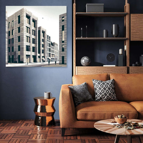 Contemporary wall art canvas featuring modern building architecture, perfect for stylish interior decor