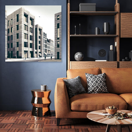 Contemporary wall art canvas featuring modern building architecture, perfect for stylish interior decor