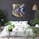 Vibrant wall art canvas featuring urban street art, perfect for modern home decor