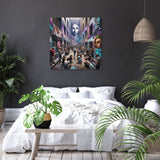 Vibrant Wall Art Canvas depicting a bustling street scene with urban graffiti and diverse characters