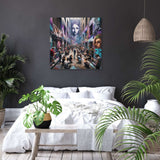 Vibrant Wall Art Canvas depicting a bustling street scene with urban graffiti and diverse characters