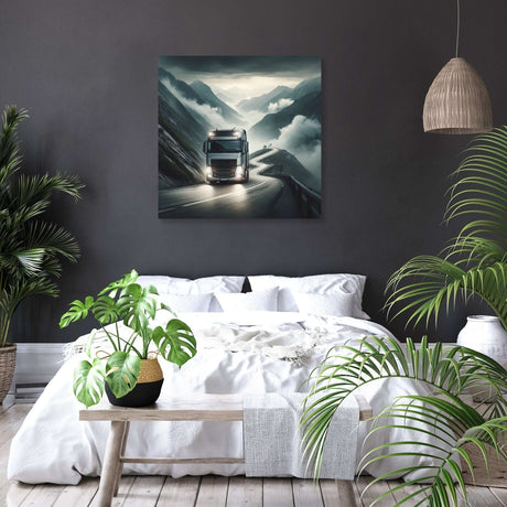Wall Art Canvas featuring a truck on a mountain road, perfect for modern home decor