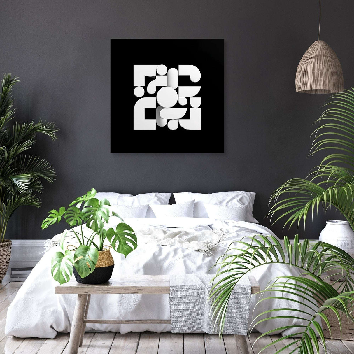 Modern Wall Art Canvas with Abstract Shapes and Black Background for Home Decor