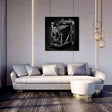 Vintage camera wall art canvas displayed above a modern grey sofa in a stylish living room