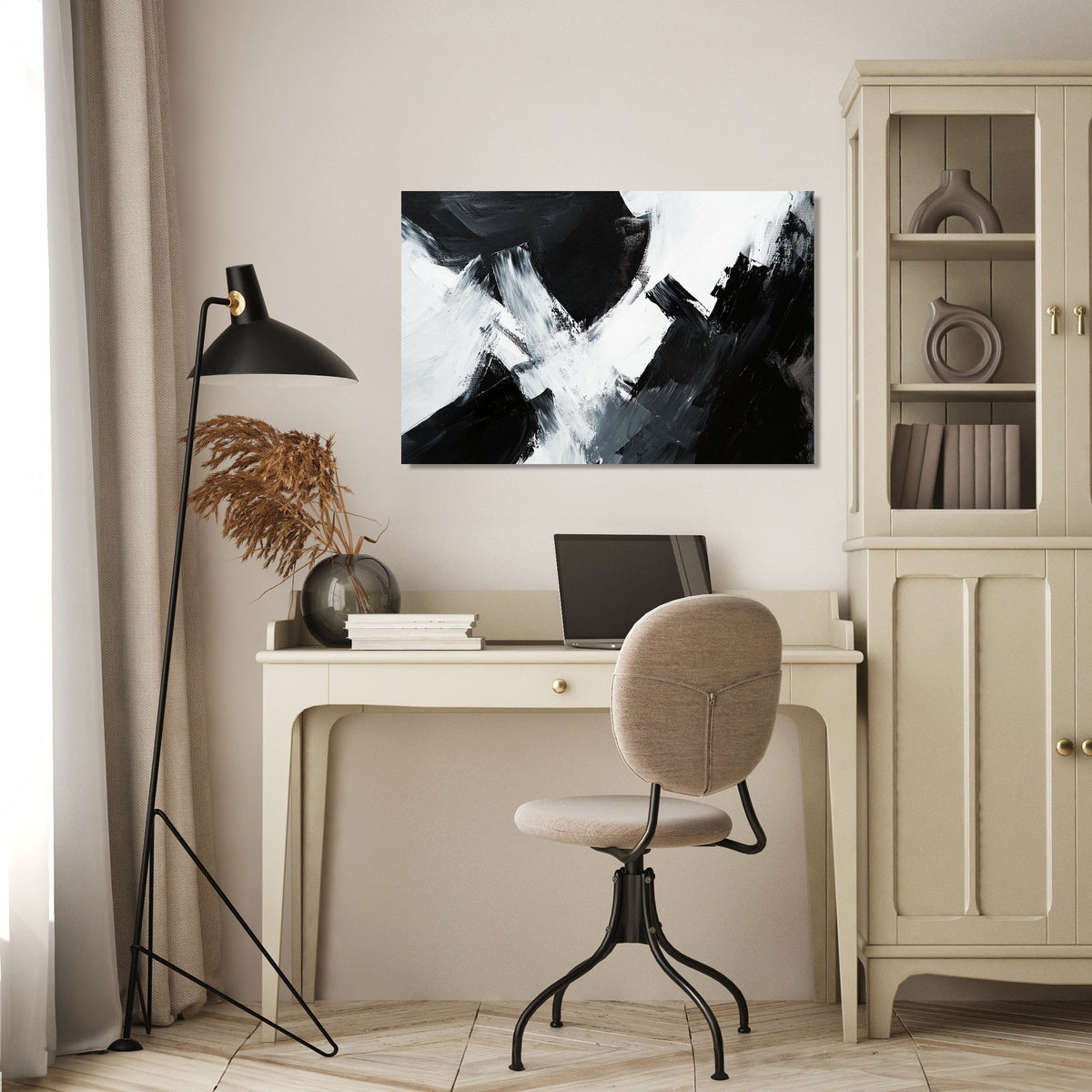 Abstract Black and White Wall Art Canvas Enhancing Home Office Decor