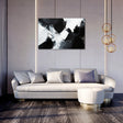 Abstract Wall Art Canvas featuring bold black and white brush strokes in a modern living room setting