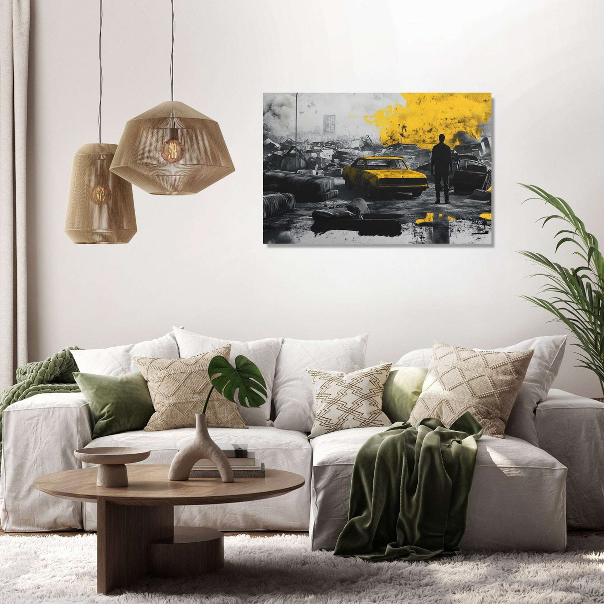 Modern Wall Art Canvas featuring a yellow taxi in a vibrant urban scene for stylish home decor
